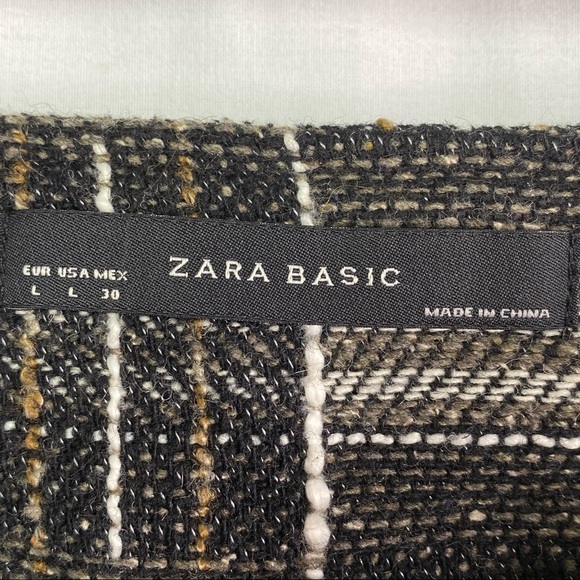 ZARA Black Plaid Wool Blend Pleated Skirt Large - Picture 6 of 7